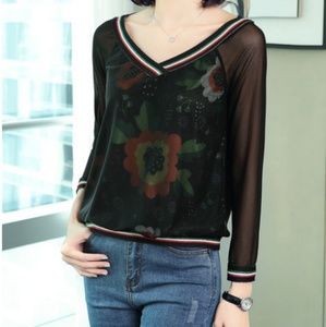 Y&M Black Printed V-Neck Floral Top